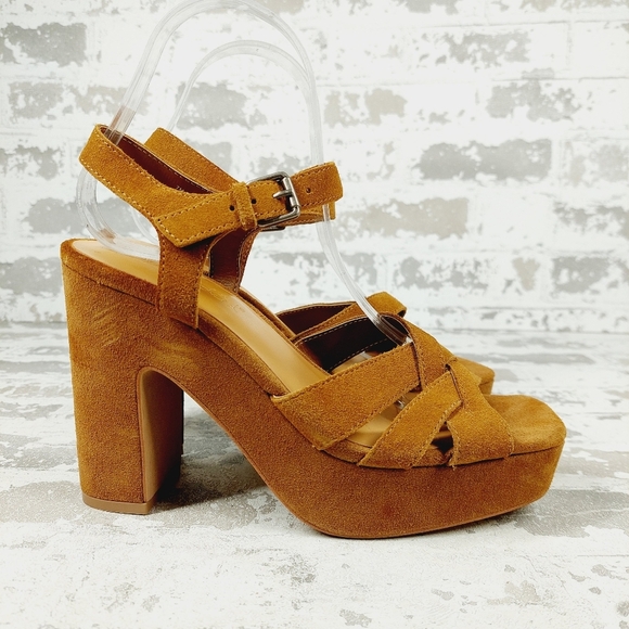 NEW Splendid Piper Tan Brown Suede Heeled Platform Sandals C998 - Picture 5 of 14